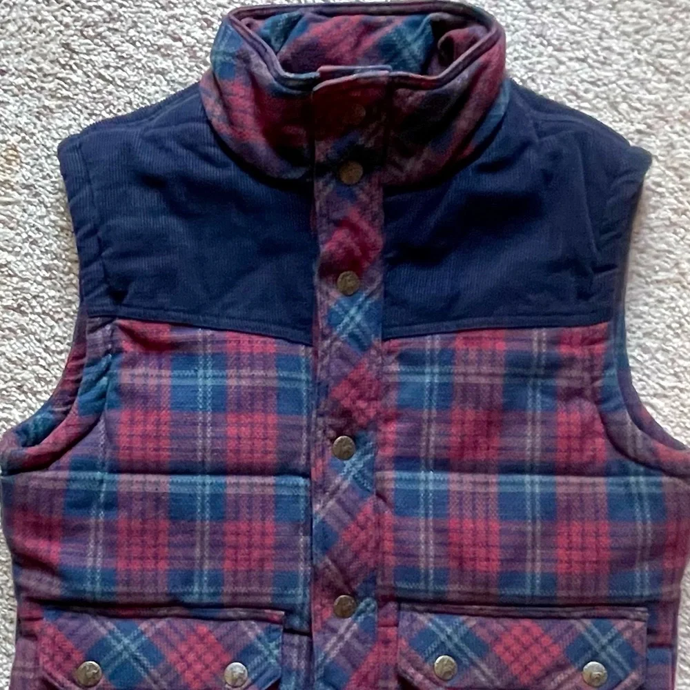 Kane & Unke Plaid Quilted Corduroy Vest Size Medium Navy Blue Burgundy Red - Picture 1 of 11